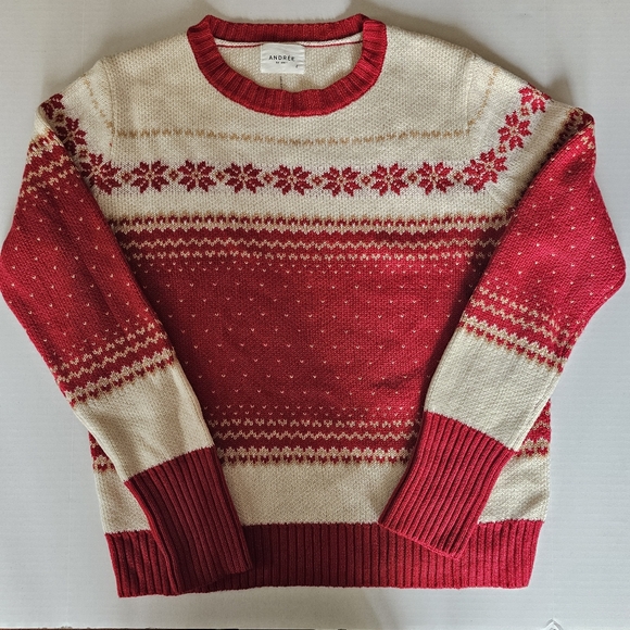 NWOT Andrée By Unit Wool Blend Fair Isle Holiday Sweater S Cozy Festive Normcore - Picture 1 of 8